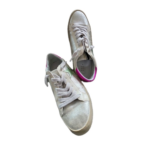 Shu Shop Paula Silver Distressed Shoes Sneakers Shiny Star US 7.5 - Picture 8 of 13